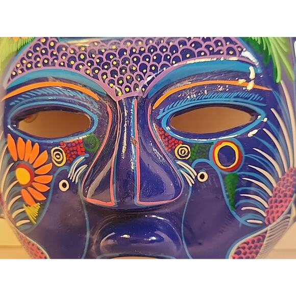 Vintage 1980s Mexican Redware Mask Hand Painted Hand Made Talavera Folk Art - Picture 3 of 12